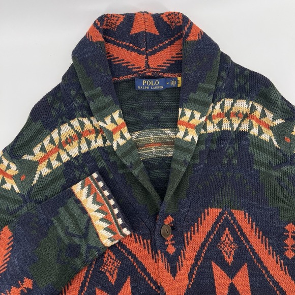 Polo Ralph Lauren Aztec Sweater Size Medium Multicolor Knit Cardigan Pullover - Picture 3 of 9